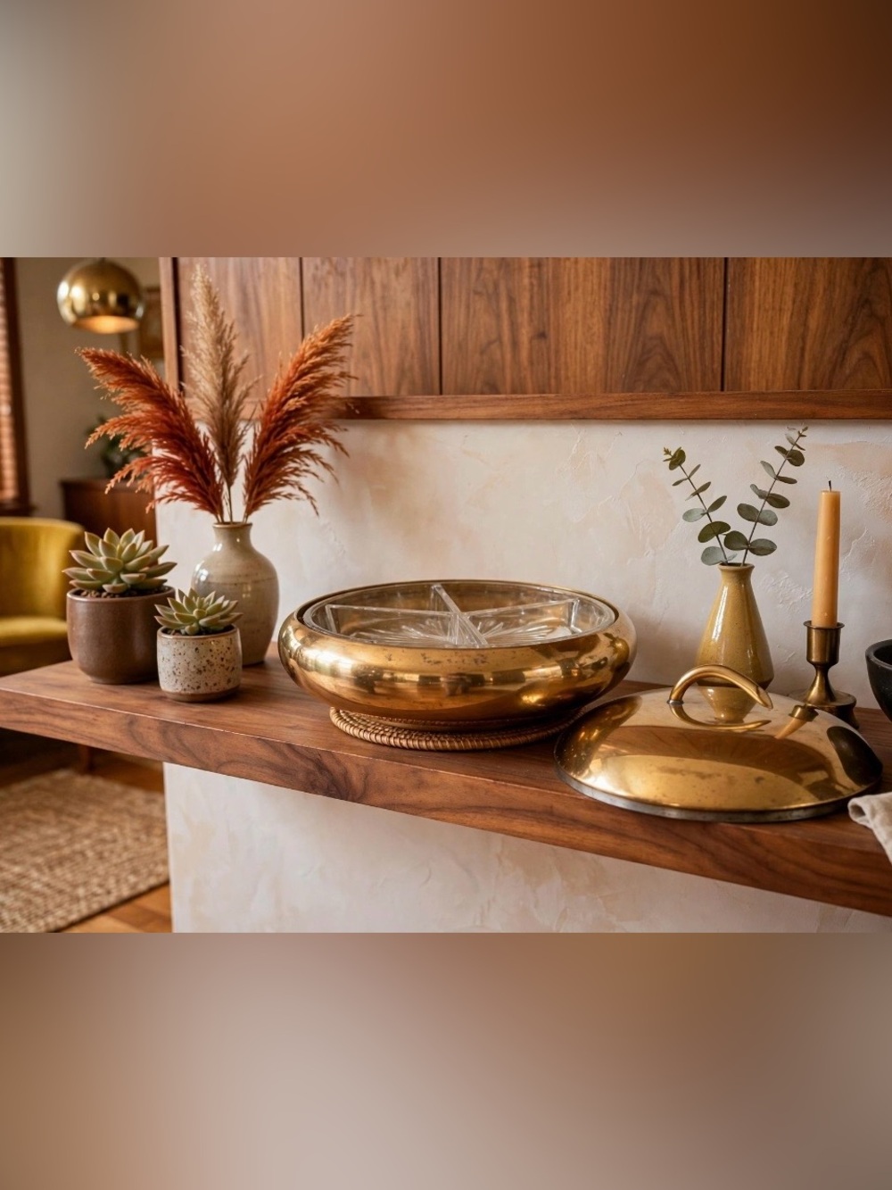 Vintage Saxton Inc. California Brass Mid-Century Modern candy dish.
